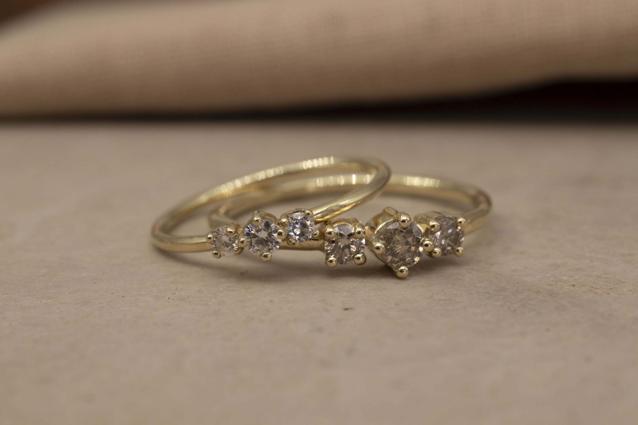 Fine Triple Diamond Ring - 14k Gold | Bobini Roots