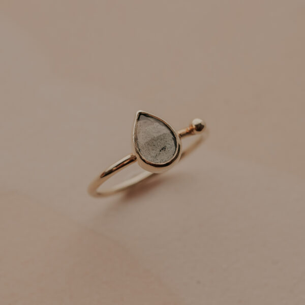 Ring met druppel mos aquamarijn en dot - 14k Gold