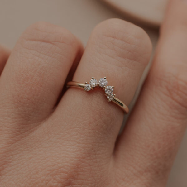 Fijnere Curve Chaton ring met briljanten - 14k goud