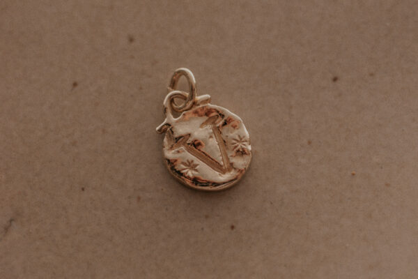 Gold small intention amulet with hand engraved initial for necklaces