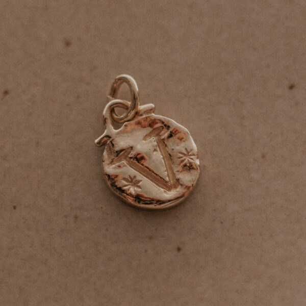 Gold small intention amulet with hand engraved initial for necklaces