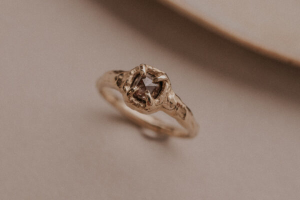 Molten Emerald Diamond Prong Ring - 9k Gold