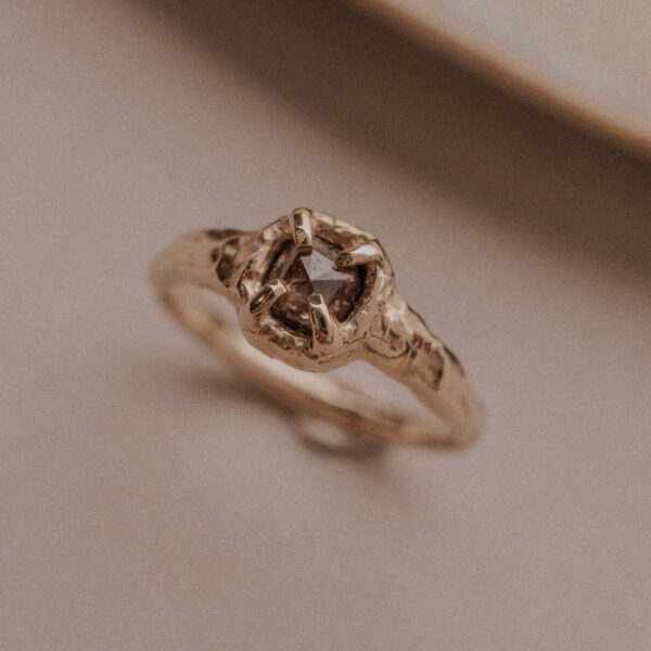 Molten Emerald Diamond Prong Ring - 9k Gold