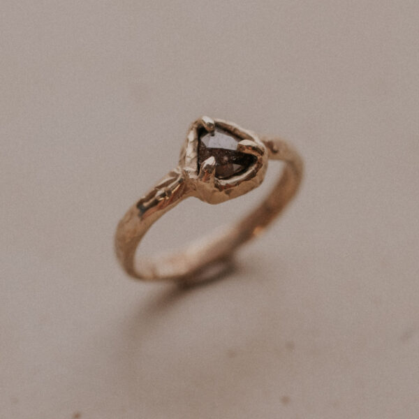 Molten Triangle Diamond Prong Ring - 9k Gold