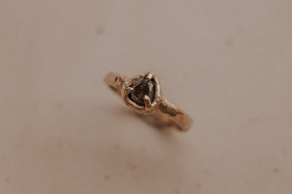 Molten Triangle Diamond Prong Ring - 9k Gold - Image 2