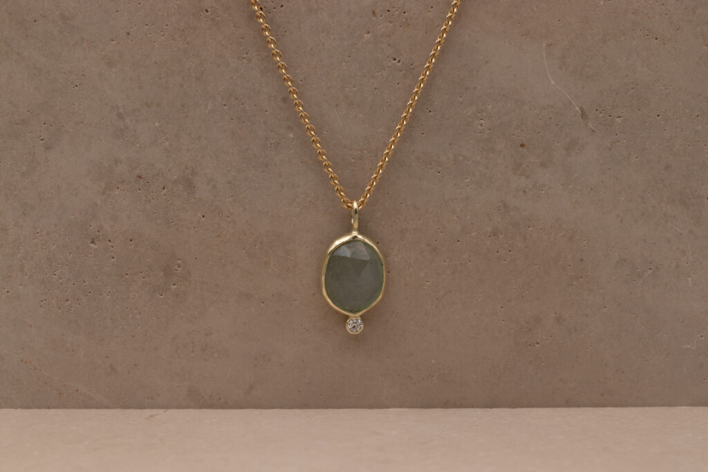 Aquamarine and Moissanite Charm - 14k Gold