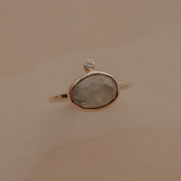 Ring met aquamarijn en moissaniet accent – 14k Gold