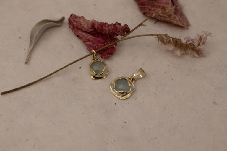 14k gold molten aquamarine gemstone charm