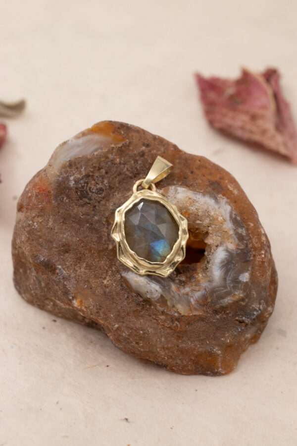 14k gold molten labradorite charm