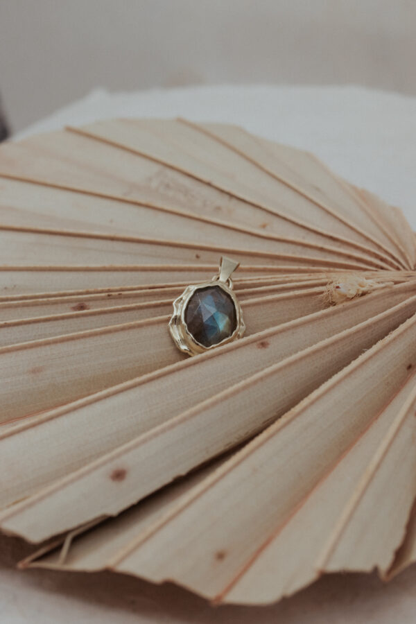 14k gold molten labradorite charm