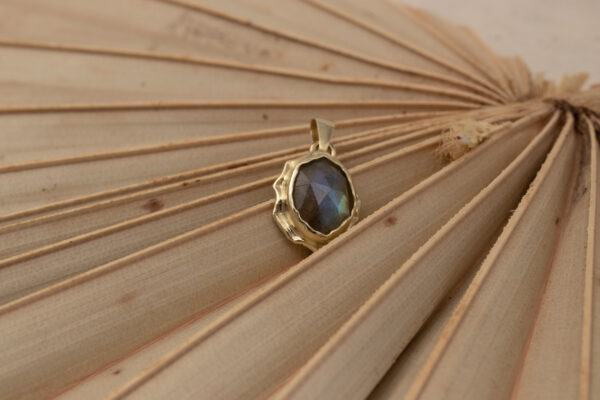 14k gold molten labradorite charm