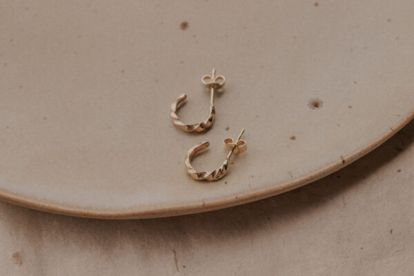 Tiny vines hoop earrings on plate