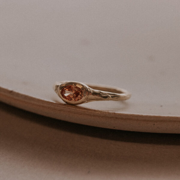 Signet Stone Ring Peach Tourmaline - 9k Gold