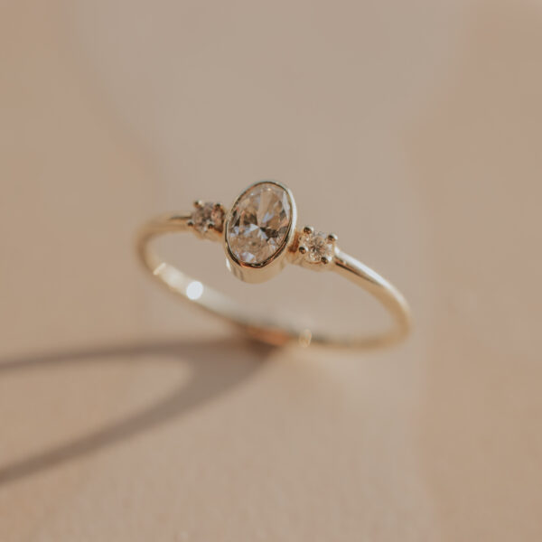 Oval Triple Ring with Diamonds - 14k Gold