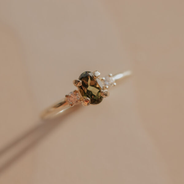 Tourmalijn en diamant ring - 14k goud