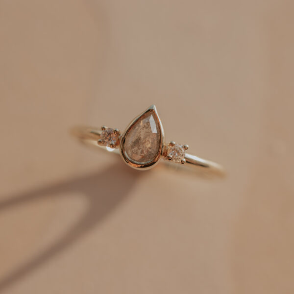 Ring with Teardrop Ice Diamond & Accent Diamonds - 14k Gold